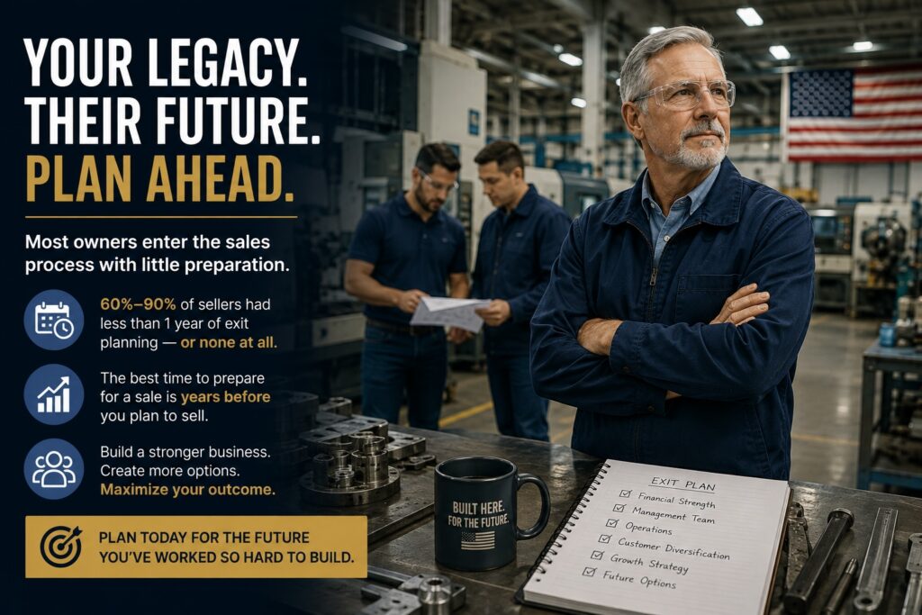 Manufacturing business owner on the factory floor illustrating the importance of early exit planning and succession preparation.